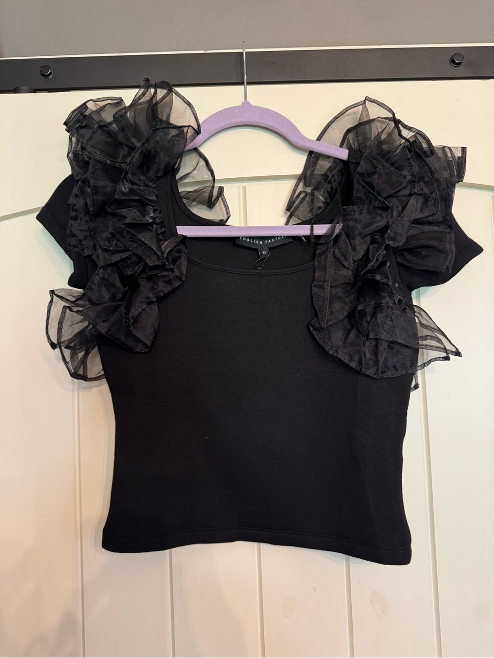 English Factory Black Ruffle Sleeve Crop Top Size XS